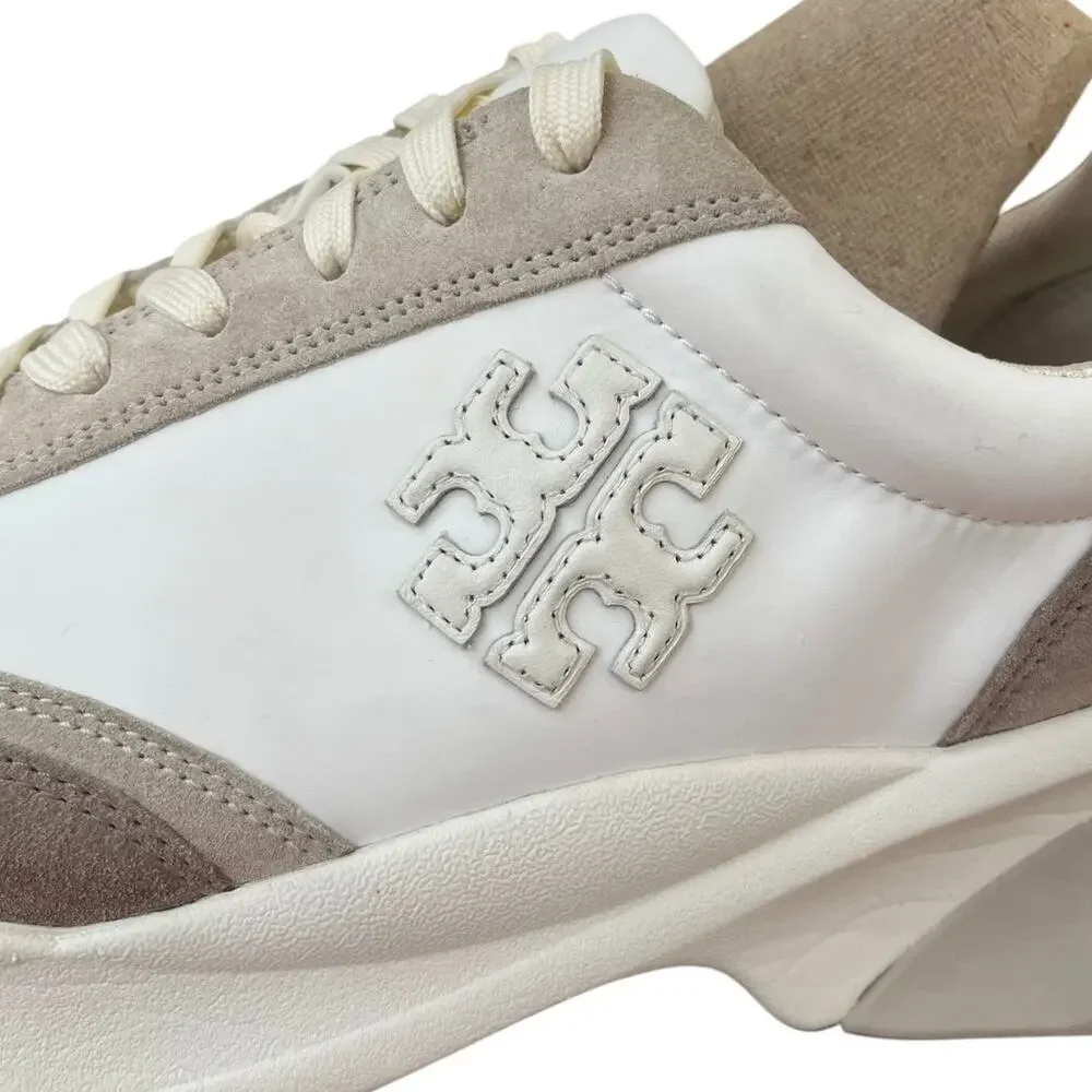 Tory Burch T Monogram Good Luck Trainer Sneakers Hazel Ivory Beige Women's 11